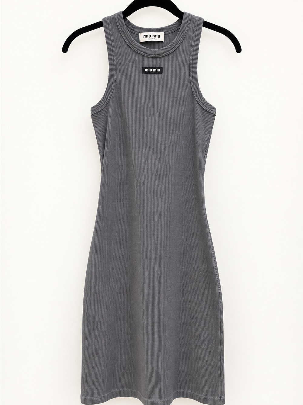 Miu Miu Charcoal Ribbed Tank Dress